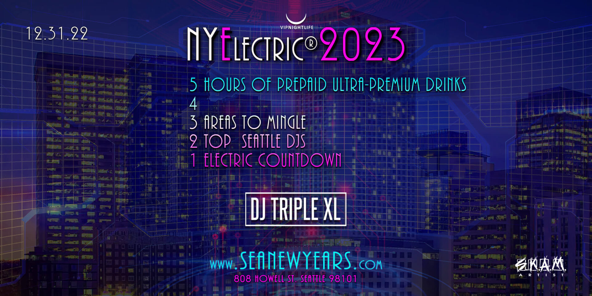 seattle new year's eve countdown party nyelectric 2023